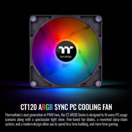 Thermaltake CT120 ARGB Sync PC Cooling Fan (2-Fan Pack), 5V Motherboard Sync, 16.8 Million Colors 9 Addressable LEDs, 120 mm Hydraulic Bearing Case/Radiator Fan, CL-F149-PL12SW-A,Black