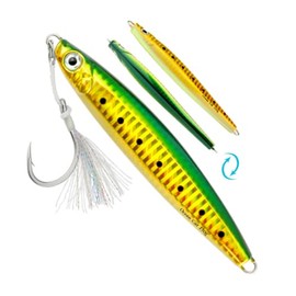 OCEAN CAT Señuelos de pesca de paso lento con anzuelo plano para pesca en agua salada 60G/100G/150G/200G/250G (220G, estilo 13: color verde y dorado)