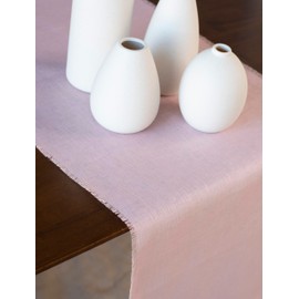Linkslove Home Pink Linen Table Runner with Fringe- 14x90 inches Long, 100% Pure Linen Runner for Table, Table Runner for Valentines Day, Spring and Summer –Thin but Luxury, Handmade