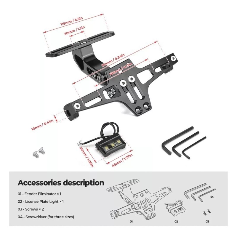 BeOne Porta Placa Universal Para Moto Ajustable Con Luz Led
