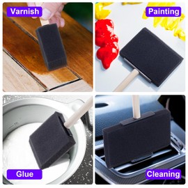 HINZIC 4 Pcs 4 Sizes Foam Paint Brushes Wood Handle Foam Brushes for Staining Varnishes, and DIY Large Area Crafting(1", 2", 3", 4")