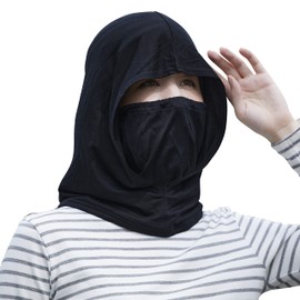 YUMEHAN UV Protection Hooded, 4-Way Face Cover, Hijab Style, Face Mask, Neck Cover, UPF 50+, 99.8% UV Protection, Black