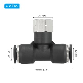 PATIKIL Female Branch Tee 3/8 Inch Tube OD x 1/4FNPT Thread Push to Connect Fittings for Air Water RO System, 2Pack Black