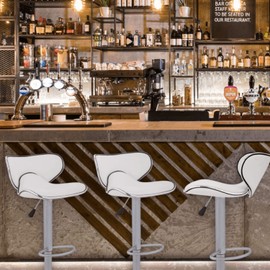 PIKAQTOP Barstools Bar Height Set of 2, Contemporary Cozy Mid-Back Adjustable Counter Height Bar Stools with Back, 25"-36" PU Leather Chrome Base Swivel Dining Chairs Barstool for Kitchen Pub, 250lbs