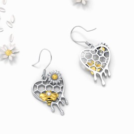 YueYuan Bee Earrings Sterling Silver 925 Daisy Earrings Beehive Earrings Drop Earrings Animal Earrings for Women