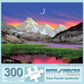 Bits and Pieces - 300 Piece Jigsaw Puzzle for Adults - 18" x 24" - Evening Magic - 300 pc Large Piece Nightime Mountain Landscape Jigsaw by Artist Jon Rattenbury