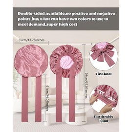Ducclucc Double Layer Satin Bonnet for Sleeping Hair Bonnet with Tie Band for Curly Hair(Bean Paste/Pink)