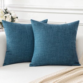 OTOSTAR Linen Throw Pillow Covers Set of 2 Decorative Square Pillowcases Cushion Covers 14x14 Inch for Home Decor Sofa Bedroom Car 35 x 35 CM Dark Blue