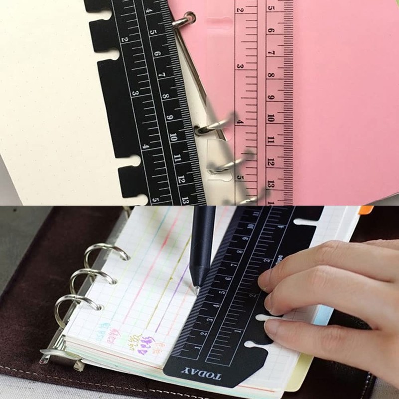 4 Pieces Black A5 Ruler Plastic Page Marker Ruler 6-Ring