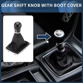 INFINAUTO 5 Speed Manual Gear Shifter Knob with Cover, Gearbox Stick Shifter Lever Knob No.3AA711113A for VW Passat 2013-2021 Plastic Faux Leather Black, 1 Pc