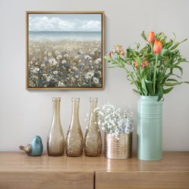 Framed Wall Art Bathroom Décor Boho Beach Coastal Vintage Floral Wall Picture Flower Daisy Flowers by Sea Canvas Print Nautical Small Artwork For Home Farmhouse Living Room Bedroom Office