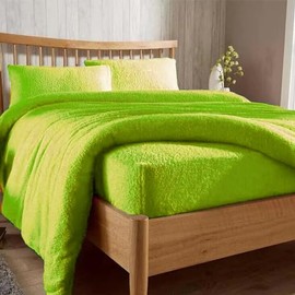 Extra Deep Fitted 30cm Teddy Fleece Fitted Bed Sheet Plain Thermal Warm and Cosy Soft Luxury Bedding (Lime, Double)
