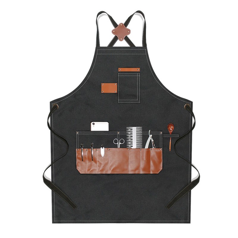 Barber Apron Multi Pocket Waterproof Black Chef Aprons for Art