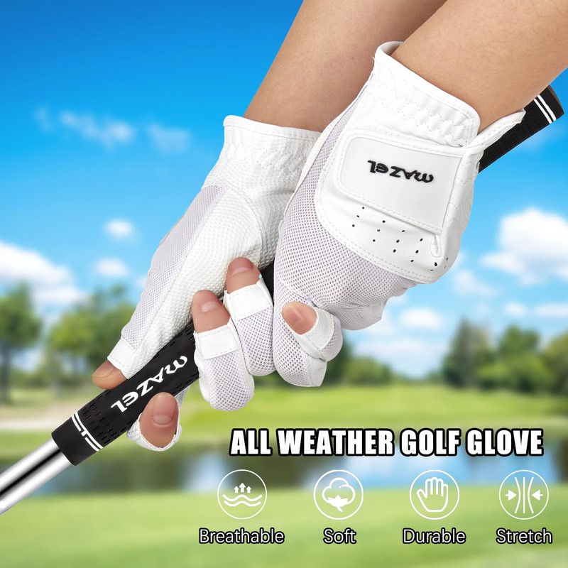 MAZEL Women's Golf Gloves One Pair Open-Finger Design,Breathable Hot Wet