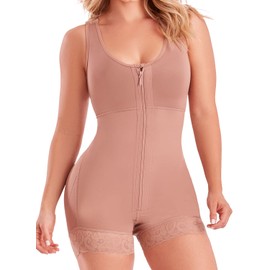 SHAPE CONCEPT Fajas Colombianas Moldeadoras 378 - Body moldeador de alta compresión con control de abdomen para mujer con cierre y faja, Cocoa, XL