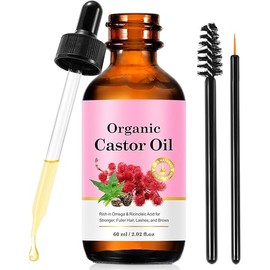 Castor Oil Organic Cold Pressed Unrefined Glass Bottle - Boost Hair Growth for Thicker, Fuller Hair, Lashes & Eyebrows, Deep Hydration for Healthy Hair & Skin Care, 2 Fl Oz