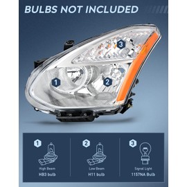 Nilight Headlight Assembly Compatible with 2008 2009 2010 2011 2012 2013 Nissan Rogue 2014 2015 Select Headlamps Replacement Chrome Housing Amber Reflector Driver and Passenger Side