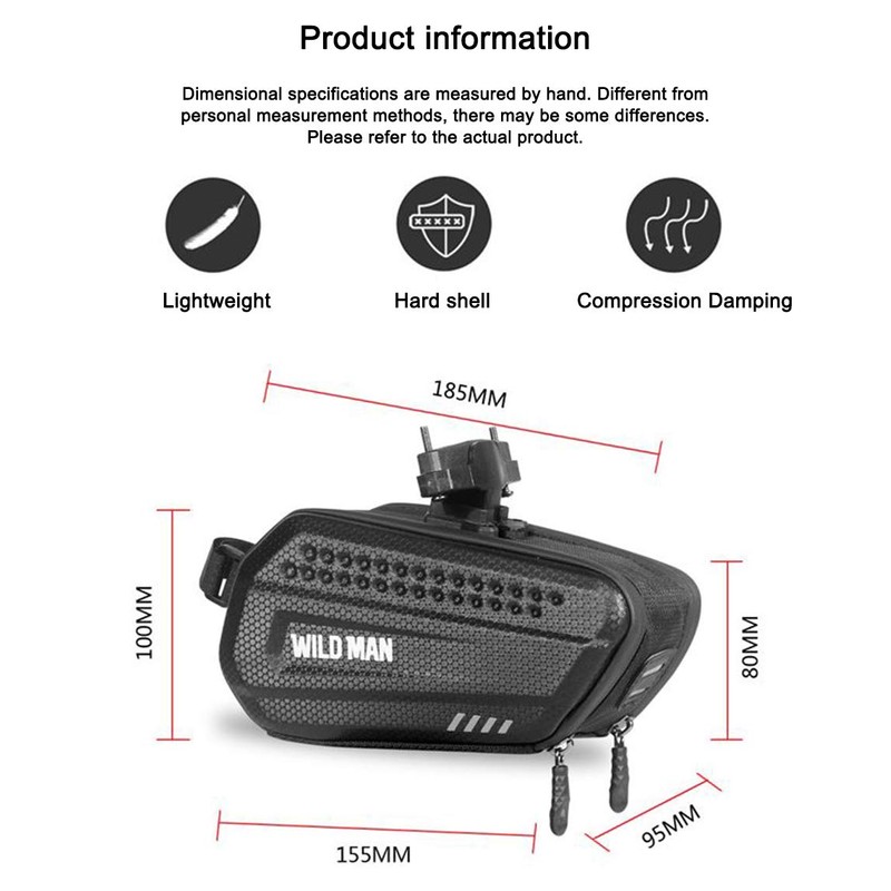 WILD MAN 1.2L Cycling Waterproof Hard Shell Bike Saddle Bag