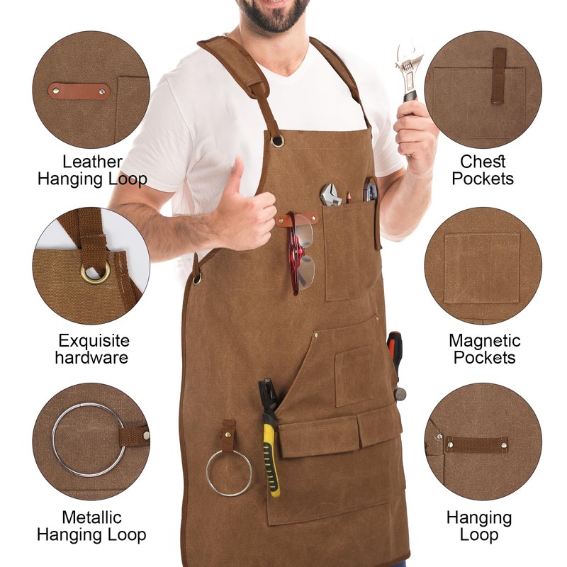 Rtcimoic Multi-Functional Men's Tool Apron, Multi-Pocket Canvas Apron, Welding, Carpenter,