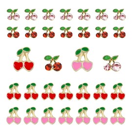 qiipii 32Pcs 2 Styles 3D Cherry Nail Charms Red Pink Cherries Nail Art Rhinestones Shiny Gems Studs Cute Fruit Diamonds Crystals Luxury Jewelry Supplies for Nails Face Makeup Crafts Phones Scrapbook