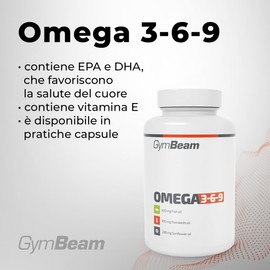 GymBeam GymBeam Omega 3 6 9 mit Vitamin E angereichert, pro Tagesdosis Fisch?l 800 mg, erh?lt Fisch-, Leinsamen- und Sonnenblumen?l, Lein?l-Kapseln, komplexe Quelle von Omega-3, Omega 6 und Omega 9 (240 caps)