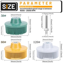 Junchamp 2 Inch Bristle Disc, 3 Pieces Bristle Disc Grade - 120# 80# 50# Grit Abrasive Coating Removal Disc for Metal with 1/4 Inch Shank Attachment