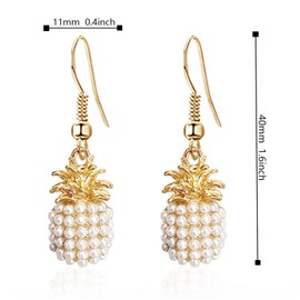 JIUIQL Cute 14k Gold Sparkly Crystal Pineapple Dangle Drop Earrings Colorful Pearl Pineapple Hook Earrings for Women Hawaiian Vacation Beach Party Dangle Drop Fruit Earring (Gold Pearl)