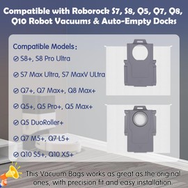 12 Pack Dust Bags for Roborock Q7 M5+/L5+, Q10 S5+/X5+, Q5+, Q5 Max+/Pro+/DuoRoller+, Q8 Max+, S8 Pro Ultra/S8+, S7 Max/MaxV Ultra Robot Vacuum, 3.6 L Large Capacity Disposable Replacement Bag