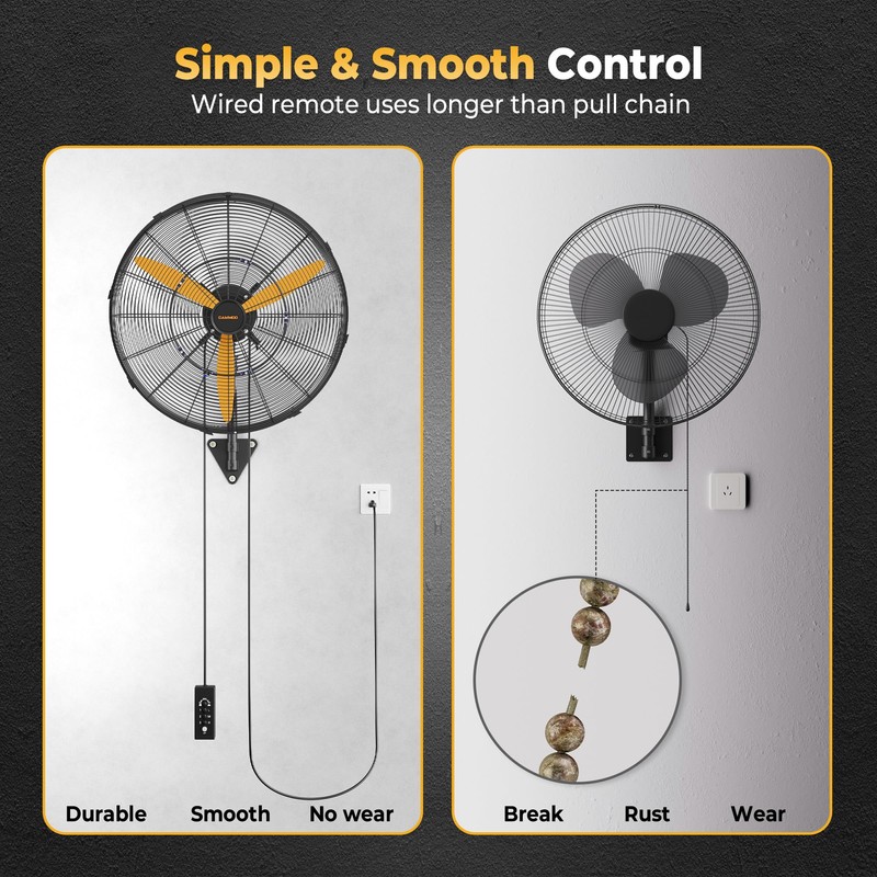 CAMMOO 24 Inch Oscillating Misting Wall Mount Fan, Extra Long