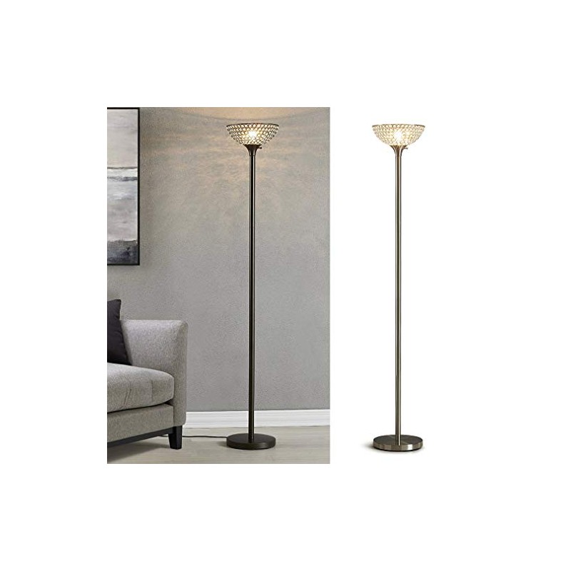 HOMEGLAM Lucie 71" Crystalsd Wire Shade Torchiere Floor Lamp (Brushed