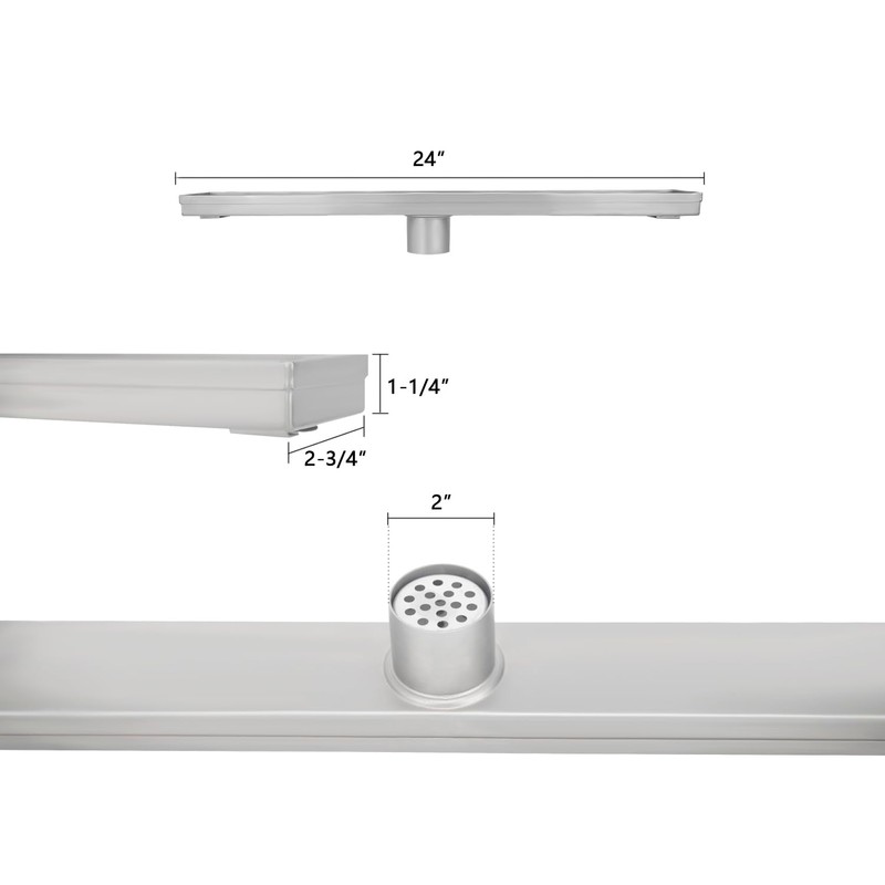 Uni-Green 24 Inch Tile Insert Linear Shower Drain with Leveling