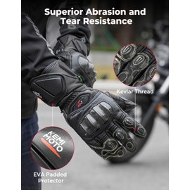 KEMIMOTO Leather Motorcycle Gloves for Men and Women, Riding Racing Gloves with ESA Cushioning Kevlar Carbon Fiber Knuckle Protection for Dirt Bike Motorbike Outdoor Sports