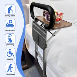 CTANCIFANG Bed Rails for Elderly Adults Safety Use of Reinforced and Thicken Material, Bed Assist Rails for Seniors with Foldable Table, Storage Pouch, Bedside Rails for Twin Bed, Queen, King Size