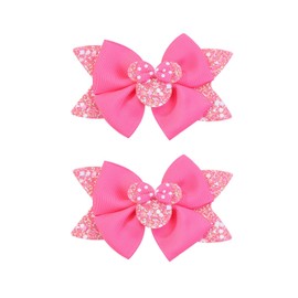 Koolgil 4 Inch Cute Mouse Ears Sequins Bows Hair Clips For Baby Girls, Toddler, Kids and Young Women Birthday Party Wedding Christmas Occasions Set of 2 (Hot Pink)