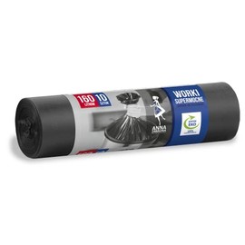 ANNA ZARADNA ST-AZ-001989 Rubbish Bags Tear-Resistant Super Strong 160 L | Pack of 10 | Rubbish Bags for Household Waste Office Made of Thick LDPE Regranulate Film Colour: Black, 160 L