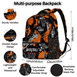 Kaifanee Basketball Backpack for Boys, Sports Basketball Print Backpack, 18 Inches Basketball Bag Waterproof Travel Boys Girls Laptop Backpack