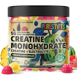 PURESTVITS Creatine Monohydrate Gummies (5g) – Pre-Workout Energy & Muscle Growth Support for Men & Women | Pineapple Watermelon Electrolyte Gummies (135 Count)