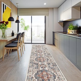 Hallway Washable Runner Rug - 2'6x12 Kitchen Rugs Entryway Rug Runner Vintage Soft Floor Mat Non Slip Indoor Farmhouse Carpet for Bathroom Living Room Bedroom (2'6''x12', Brick)