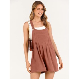 ANRABESS Women's Summer Casual Rompers Bib Short Overalls Loose Linen Jumpsuit Beach Outfits Travel Vacation Clothes Rsut Red Large