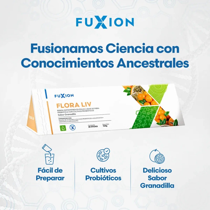 Fuxion Flora Liv Bebida Prebióticos Probióticos 28u