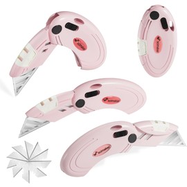 Box Cutters Utility Knife Set Lightweight 4- Pack Folding Razor Knives Back-lock Mechanism with Extra 10 Blades - Pink