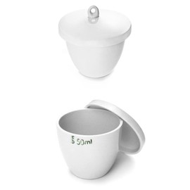 QWORK Lab Porcelain Crucible with Lid, 2 Pack, 50ml Capacity, White, Smooth Surface, for Laboratory School to Heat Chemical Compounds