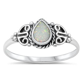 Tear Drop White Simulated Opal Wholesale Ring New .925 Sterling Silver Band Size 4