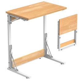 Tatub Folding TV Tray Table, Wide C-Shaped End Table for Couch, Small Sofa-Side Laptop Desk with Metal Frame for Living Room, Bedroom, Nature