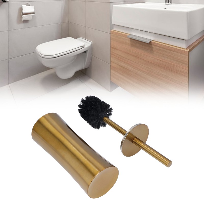 Toilet Brush Set Stainless Steel Gloden Space Saving Soft Durable