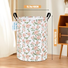 LANGYASHAN Laundry Basket Canvas Fabric Collapsible Organizer Basket for Storage Bin Toy Bins Gift Baskets Bedroom Clothes Children Nursery Hamper (Rose)