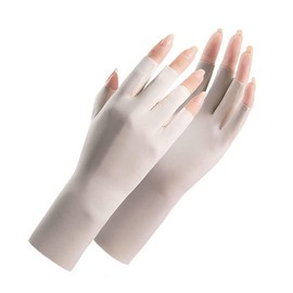 Utaly Women Sunblock Fingerless Gloves Non-slip UV Protection Driving Riding Gloves Summer Outdoor Gloves for Women Girls (Beige1, Fingerless Gloves)