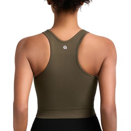 RUNNING GIRL Sports Bras for Women High Impact Seamless Ribbed Longline High Neck Workout Crop Tank Tops(BX3067Army Green,XL)