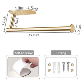 Gold Paper Towel Holder Under Cabinet - 13inch Lenghted Design & Jumbo Rolls Paper Tissue Holder Wall Mount for Bathroom Kitchen -SUS 304 Stainless Steel