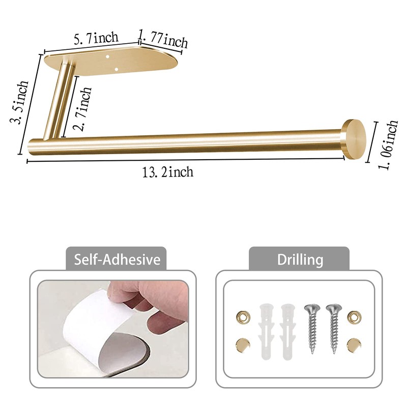 Gold Paper Towel Holder Under Cabinet - 13inch Lenghted Design